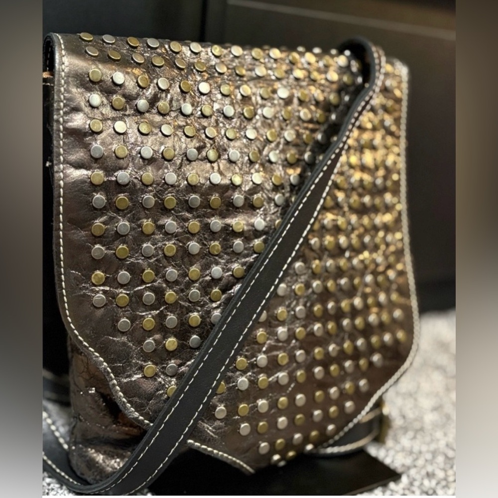 Patricia Nash Studded Metallic Bronze Italian Leather Crossbody Bag - Picture 3 of 13